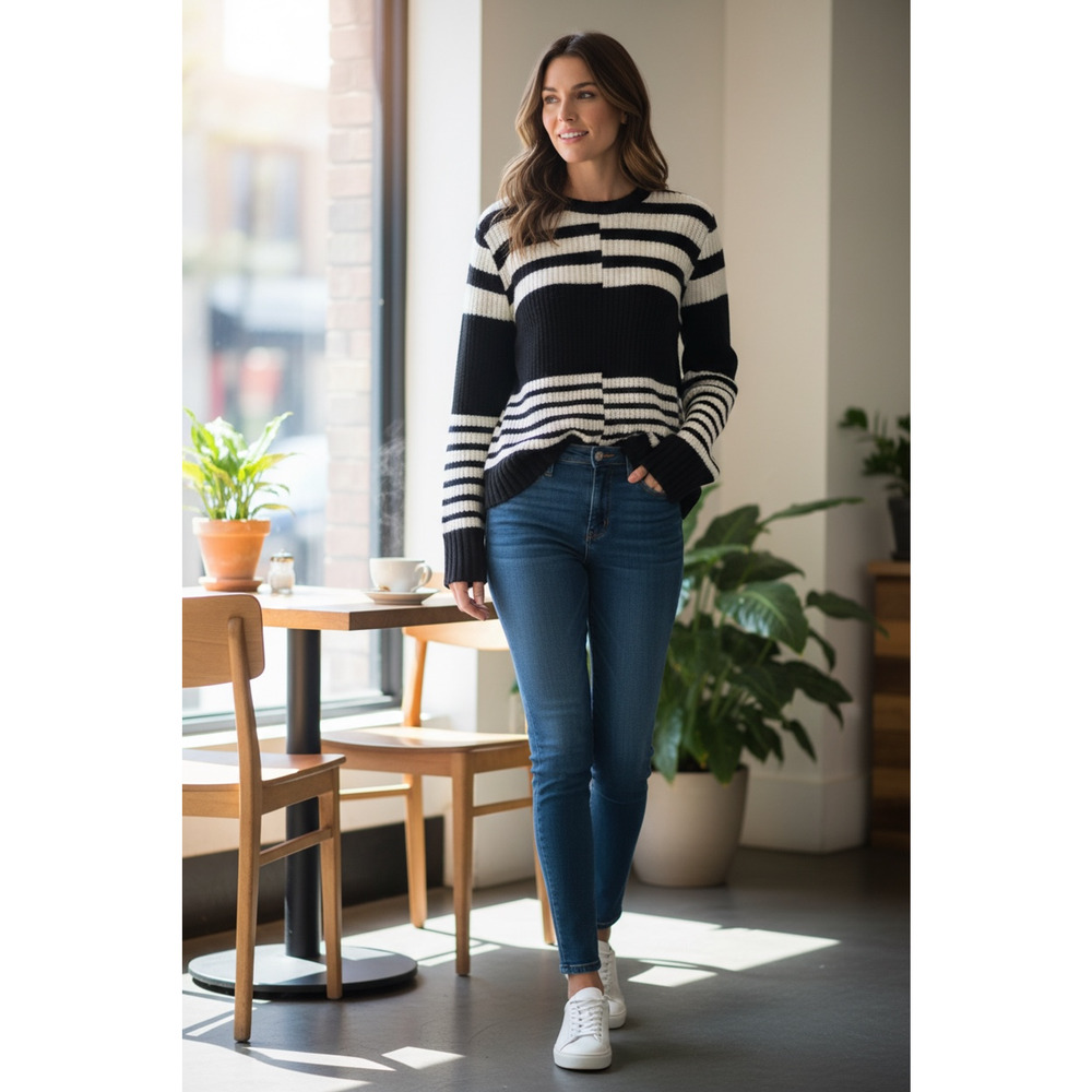 Equipment Cashmere Striped Tunic Sweater Asymmetrical Hem Size XL‎ Classic